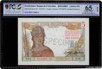 FRENCH INDIA 5 Roupies Spécimen FRENCH INDIA 5 Roupies Spécimen 1937 UNC -