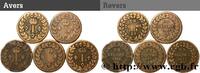 FRANCE Lot de 5 exemplaires de un décime à l’L couronnée LOUIS XVIII Strasbourg 1814/1815 (32mm, g, 6h) -