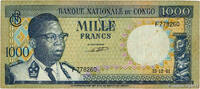 CONGO, DEMOCRATIC REPUBLIC 1000 Francs CONGO, DEMOCRATIC REPUBLIC 1000 Francs 1961 F+ -