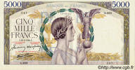 FRANCE 5000 Francs VICTOIRE Impression à plat FRANCE 5000 Francs VICTOIRE Impression à plat 1941 XF+ -