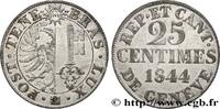 SWITZERLAND - REPUBLIC OF GENEVA 25 Centimes - Canton de Genève SWITZERLAND - REPUBLIC OF GENEVA 1844 (2425mm, 3,80g, 6h) -