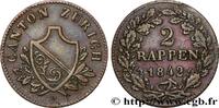 SWITZERLAND - CANTON OF ZÜRICH 2 Rappen SWITZERLAND - CANTON OF ZÜRICH 1842 (17mm, 1,32g, 12h) -