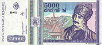 ROMANIA 5000 Lei Petit numéro ROMANIA 5000 Lei Petit numéro 1993 UNC- -