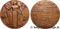 FRANCE Médaille, Centenaire de la Compagnie Transatlantiq MER ET MARINE : PAQUEBOTS, NAVIRES, BATEAUX 1955 (68mm, 138,72g, 12h) -