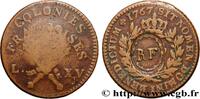 LOUIS XV THE BELOVED 3 Sous 9 Deniers ou 1/4 d’esqualin contremarqué RF LOUIS XV THE BELOVED Paris 1767 (28mm, 12,21g, 6h) -