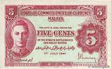 MALAYA 5 Cents MALAYA 5 Cents 1941 VF+ -