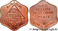 FRANCE ORIENT DE PARIS, AGNI FRANC - MAÇONNERIE 1920 (33mm, 9,24g, 12h) -