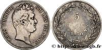 FRANCE 5 francs type Tiolier sans le I, tranche en creux LOUIS-PHILIPPE I Rouen 1830 (37mm, 25g, 6h) -