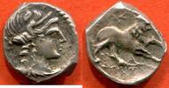Antike Münzen DRACHME MARSEILLE PÉRIODE HELLENISTIQUE 225-49 AV J-C MASSALIA III-I SIECLE GROUPE III EN ARGENT A/ TÊTE D'ARTEMIS A DROITE LAURÉE R/ -