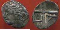 Antike Münzen OBOLE GAULOISE DE MARSEILLE A/ TÊTE D'APOLLON A GAUCHE R/ ROUE MA POIDS 0.57g N°A20 -