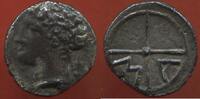 Antike Münzen OBOLE GAULOISE DE MARSEILLE A/ TÊTE D'APOLLON A GAUCHE R/ ROUE MA POIDS 0.73g N°A4 -