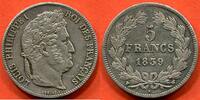 Französische Dezimalmünzen 5 FRANCS LOUIS-PHILIPPE 1er TETE LAUREE 1839 W ATELIER LILLE POIDS 24.98g / N° CATALOGUE : G678 -