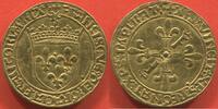 Französische Königliche Münzen 1547 ÉCU D'OR AU FRANÇOIS 1er 1515- SOLEIL 2e TYPE, 1er ÉMISSION POINT 12e ET TRÈFLES ATELIER LYON A/ FRANCISCVS DEI GRACIA FRANCORVM REX, ÉCU D -