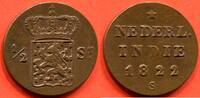 Ausländische Münzen 1/2 STUIVER INDE NÉERLANDAISE EN BRONZE 1822 S R/ NEDERL/INDIE 1822 S POIDS 6g / N° CATALOGUE : KM285 -