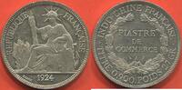 Ausländische Münzen 1 PIASTRE INDOCHINE DE COMMERCE EN ARGENT ANNÉE 1924 A POIDS 26.99g ETAT QUASI SUPERBE / N° CATALOGUE : LECOMPTE300 -