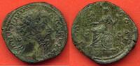 Antike Münzen SESTERCE MARC AURELE 161-180 A/ M ANTONINVS AVG TRPXXIII SA TETE LAUREE A DROITE R/ IMP V COS III SC ROME ASSISE A GAUCHE SUR UN BOU -