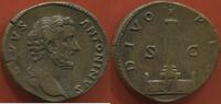 Antike Münzen SESTERCE ANTONIN LE PIEUX EN BRONZE FRAPPE POSTUME SOUS MARC AURÈLE ET LUCIUS VERUS EN 162 APRÈS J-C. A/ DIVVS ANTONINVS, SA TÊTE NUE A -
