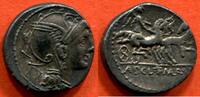 Antike Münzen DENIER RÉPUBLIQUE ROMAINE FAMILLE MALLIA 99 AV J-C EN ARGENT A/ TÊTE DE LA DÉESSE ROME A DROITE, COIFFÉE DU CASQUE AILE, DERRIÈRE, UN -