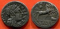 Antike Münzen DENIER RÉPUBLIQUE ROMAINE FAMILLE FABIA 144 AV J-C EN ARGENT A/ LABEO ROMA TÊTE DE LA DÉESSE A DROITE, AVEC LE CASQUE AILE, DEVANT X -