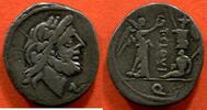 Antike Münzen RÉPUBLIQUE ROMAINE FAMILLE CLOULIVS 101 AV J-C QUINAIRE EN ARGENT A/ TÊTE LAURÉE DE JUPITER A DROITE, DANS LE CHAMP, UNE LETTRE -