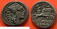 Antike Münzen DENIER RÉPUBLIQUE ROMAINE FAMILLE PORCIA 129 AV J-C EN ARGENT A/ LAECA TÊTE DE LA DÉESSE ROME ASSISE A DROITE, AVEC LE CASQUE AILE ET -