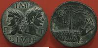 Antike Münzen AS AUGUSTE ET AGRIPPA 63 AP J-C AS DE NÎMES EN BRONZE A/ IMP DIVI R P P LEURS TÊTES LAURÉES ET ADOSSÉES R/ COL NEM CROCODILE ATTAC -