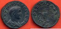 Antike Münzen 238 FILS MAXIME DE MAXIMIN Ier SESTERCE A/ MAXIMVS CAES GERM SON BUSTE NU ET DRAPE A DROITE R/ PIETAS AVG SC VASE A SACRIFICE ENTRE -