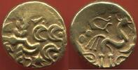 Antike Münzen STATÈRE GAULOISE SUESSIONES D'OR DES SUESSIONES TYPE A L'ANCRE (RÉGION DE SOISSONS AISNE) A/ TÊTE STYLISÉE ET ECLATÉE A LA CHEVELURE B -