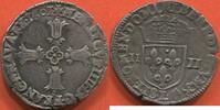 Französische Königliche Münzen QUART D’ÉCU EN ARGENT HENRI IV 1589-1610 3e TYPE AVEC CROIX AUX BRAS FLEURONNÉS DE FACE ANNÉE 1601 ATELIER L BAYONNE A/ HENRICVS IIII D G FRAN ET NA -