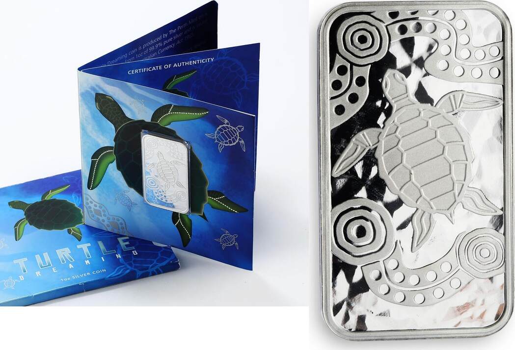Australia 1 dollar Turtle Dreaming Series silver rectangular 1 oz coin