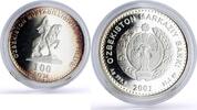 Uzbekistan 100 som Uzbekistan 100 som 10th Independence Timur Lenk Monument KM-27 silver coin 2001 -