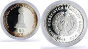 Uzbekistan 100 som Uzbekistan 100 som 10th Independence World Monument KM-22 proof silver coin 2001 -