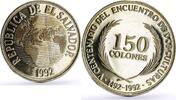El Salvador 150 colones El Salvador 150 colones America Discovery Columbus Ships KM-160 silver coin 1992 -