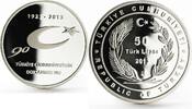 Turkey 50 lira Turkey 50 lira 90 Years of the Turkish Republic National Emblem silver coin 2013 -