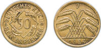 Germany 50 Rentenpfennig Germany Germany - 1871-1948 Weimar Republic 1924 J 50 Rentenpfennig Aluminium bronze Hamburgische Münze Mint (17779252) 5.17g XF -