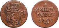 Indonesia 1 Duit Indonesia Netherlands East Indies Dutch colony 1840 W 1 Cent/Duit - Willem I Copper Surabaya Mint (461726000) 2.88g VF KM 290 -