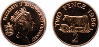 Guernsey 2 Pence Guernsey British dependency 1986 2 Pence - Elizabeth II (3rd portrait; non-magnetic) FAO Bronze (510000) 7.12g PF KM 41 -