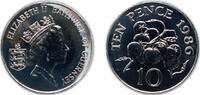 Guernsey 10 Pence Guernsey British dependency 1986 10 Pence - Elizabeth II (3rd portrait; large type) Copper-nickel (2500) 11.31g BU KM 43.1 -