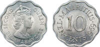 Mauritius 10 Cents Mauritius British crown colony 1969 10 Cents - Elizabeth II (1st portrait) Copper-nickel (200000) 5.15g BU KM 33 Schön 34 -