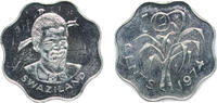 Eswatini 10 Cents Kingdom of Swaziland (1968-2018) 1974 10 Cents - Sobhuza II Copper-nickel (752000) 3.59g PF KM 10 Schön 10 -