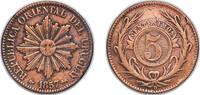 Uruguay 5 Centésimos Uruguay Oriental Republic of Uruguay 1857 D 5 Centésimos de Real Copper Lyon Mint (576000) 4.05g VF KM 8 SA 12 CG 12 -