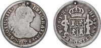 Bolivia 2 Reales Bolivia Spanish colony 1784 PTS PR 2 Reales - Charles III Silver (.903) Potosi Mint 6.43g F Holed KM 53 -