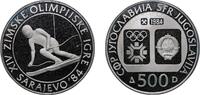 Yugoslavia 500 Dinars Yugoslavia Socialist Federal Republic 1984 500 Dinara (Winter Olympics 1984 - Slalom Skiing) Silver (.925) (110000) 23.07g PF KM -