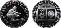 Yugoslavia 500 Dinars Yugoslavia Socialist Federal Republic 1982 500 Dinara (Winter Olympics 1984 - Downhill Skiing) Silver (.925) (110000) 23.02g PF -