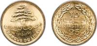 Lebanon 25 Piastres Lebanon Republic 1975 25 Qirshā / Piastres Nickel brass (92% Copper, 6% Aluminium, 2% Nickel) Monnaie de Paris, 3.99g UNC KM 27. -