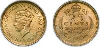 Sri Lanka 25 Cents Sri Lanka Ceylon (1597-1972) 1943 25 Cents - George VI Nickel brass (13920000) 2.75g UNC KM 115 -