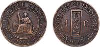French Indochina 1 Cent French Indochina French colony 1892 A 1 Cent Silver plated bronze Monnaie de Paris 10g VF Lec 42a PCGS 651251 -