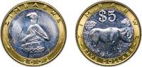 Zimbabwe 5 Dollars Zimbabwe Republic 2002 5 Dollars Bimetallic: nickel plated steel centre in brass ring 9g BU KM 13 Schön 62 -