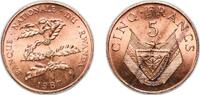 Rwanda 5 Francs Rwanda Republic 1987 5 Francs Bronze (97% Copper, 2.5% Zinc, 0.5% Tin) (11000000) 5.04g BU KM 13 Schön 14 -