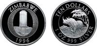 Zimbabwe 10 Dollars Zimbabwe British colony 1996 10 Dollars (Reserve Bank Building) Silver (.999) (5000) 31.1g PF KM 11 Schön 69 -